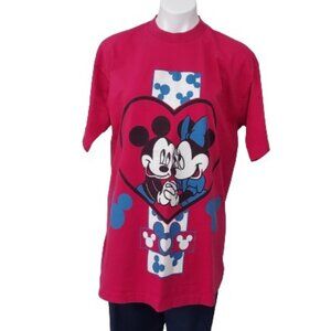 Vintage 90s Mickey and Minnie Heart Tee, 0452-A,  Pink